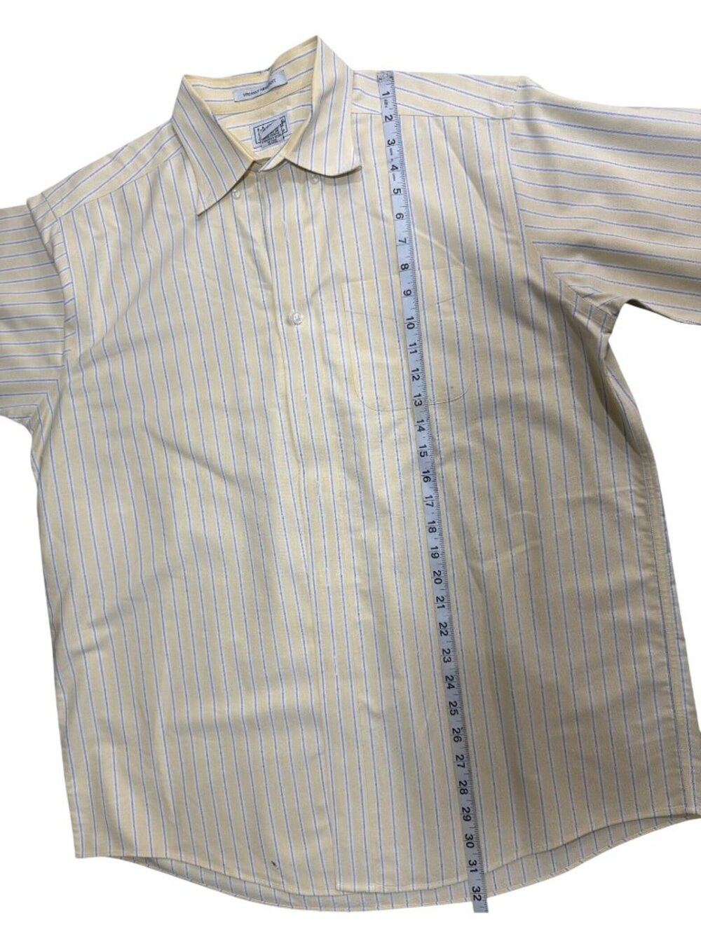 LL Bean 16.5 Mens Yellow Blue Wrinkle Resistant Striped Button-Down Shirt Boho